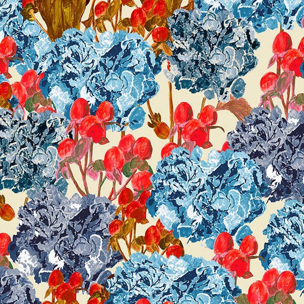 Motif Décoration Collection 242 Paimpol n°1 Tissus Floral Beige Bleu by Zéphyr and Co