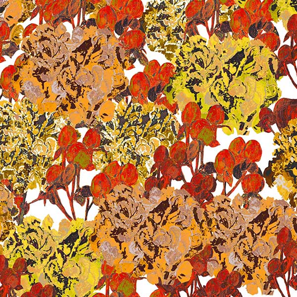 Motif Décoration Collection 242 Paimpol n°3 Tissus Floral Orange Jaune by Zéphyr and Co