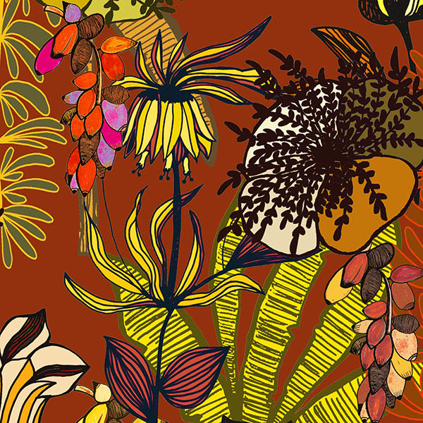 Motif Décoration Collection 242 Selva n°4 Tissus Floral Orange Jaune by Zéphyr and Co