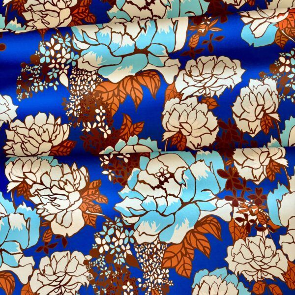 Motif Décoration Collection 242 Floralie n°2 Tissus Floral Bleu Marron by Zéphyr and Co