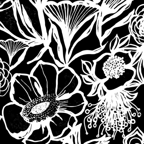 Motif Décoration Collection 251 Poesie Florale n°5 Tissus Floral          Noir Blanc by Zéphyr and Co